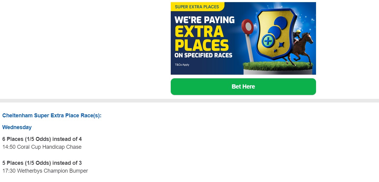 Betfred Super Extra Place Cheltenham day 2